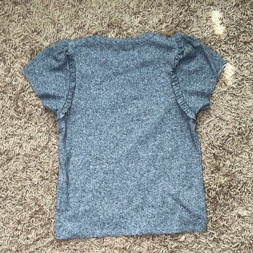 Chaser Blue Short Sleeve Knit Ruff Edge‎ Hem Tee with Puff Sleeves Size Medium - Picture 7 of 7